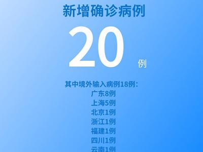 國(guó)家衛(wèi)健委：6月14日新增新冠肺炎確診病例20例其中本土病例2例