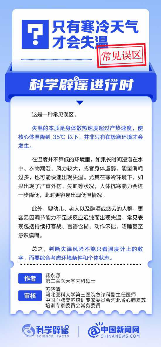 只有寒冷天氣才會失溫？