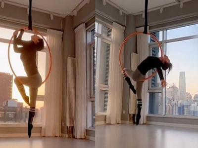 柳巖最新近況曝光 穿緊身衣騰空大玩瑜伽太驚艷