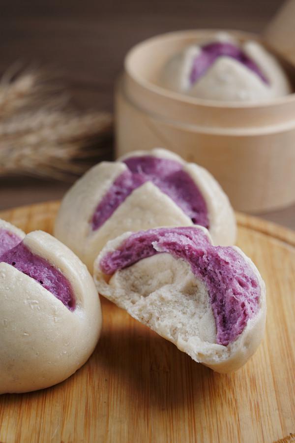 紫薯花開(kāi)饅頭的做法-甜味蒸菜譜
