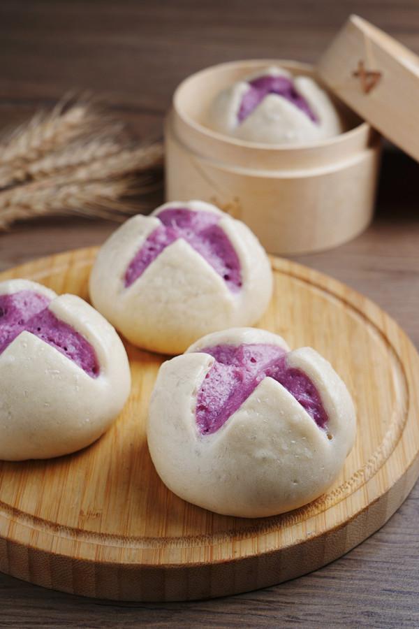 紫薯花開(kāi)饅頭的做法-甜味蒸菜譜