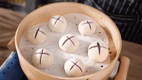 紫薯花開(kāi)饅頭的做法-甜味蒸菜譜