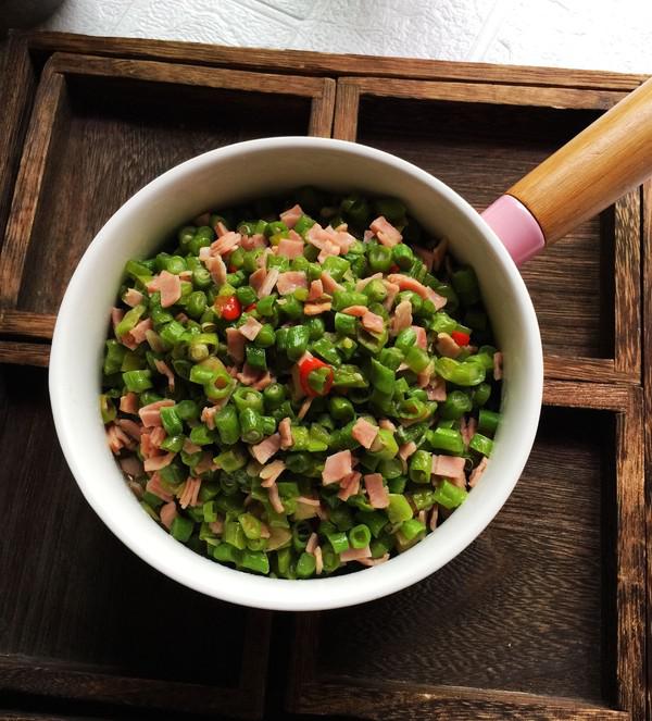 火腿肉炒豆角末的做法-家常味炒菜譜