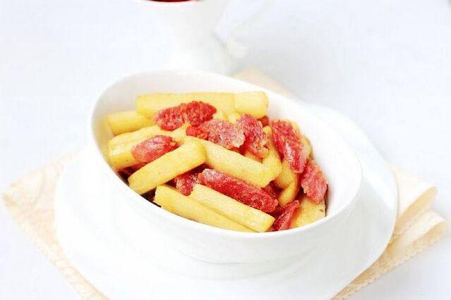 山藥炒香腸的做法-家常味炒菜譜