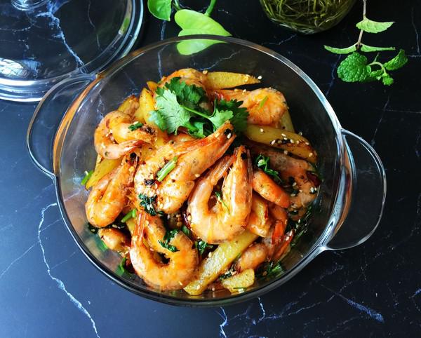 干鍋土豆蝦的做法-香辣味炒菜譜