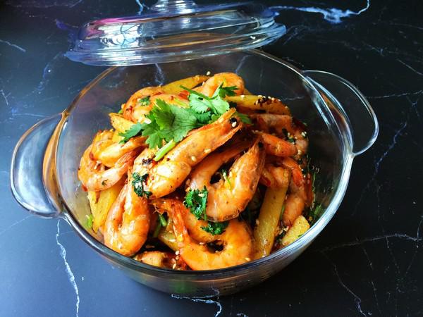 干鍋土豆蝦的做法-香辣味炒菜譜