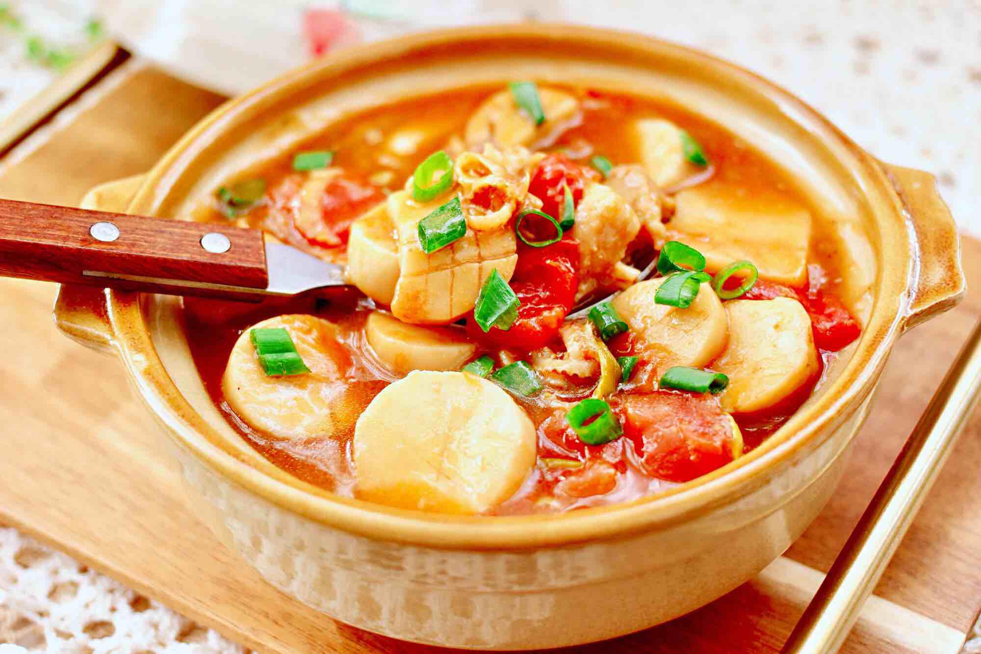 杏鮑菇扇貝花肉煲的做法-家常味燉菜譜