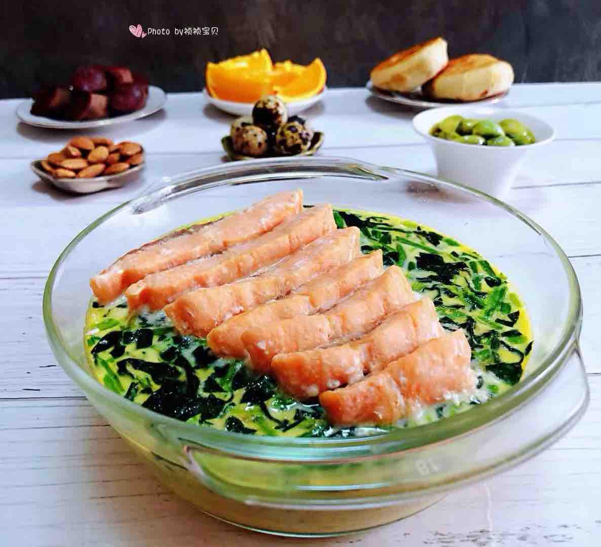 三文魚菠菜蒸蛋羹的做法-家常味蒸菜譜