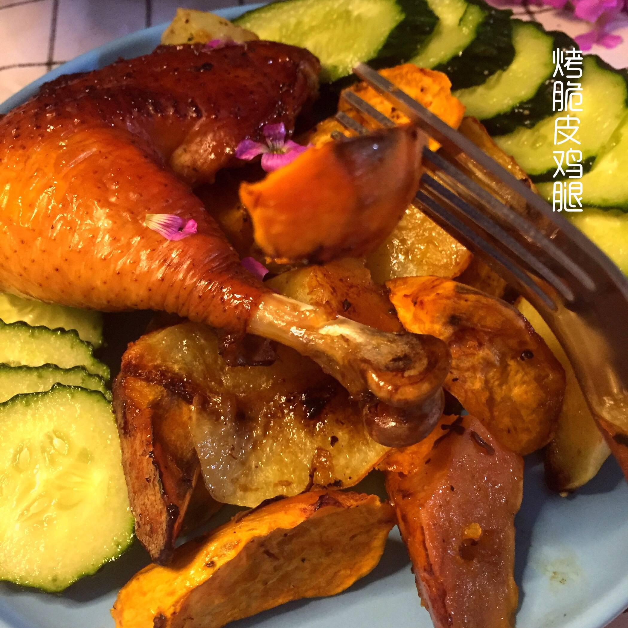 快手烤箱菜集合之烤脆皮雞腿（含薯塊）的做法-家常味烤菜譜