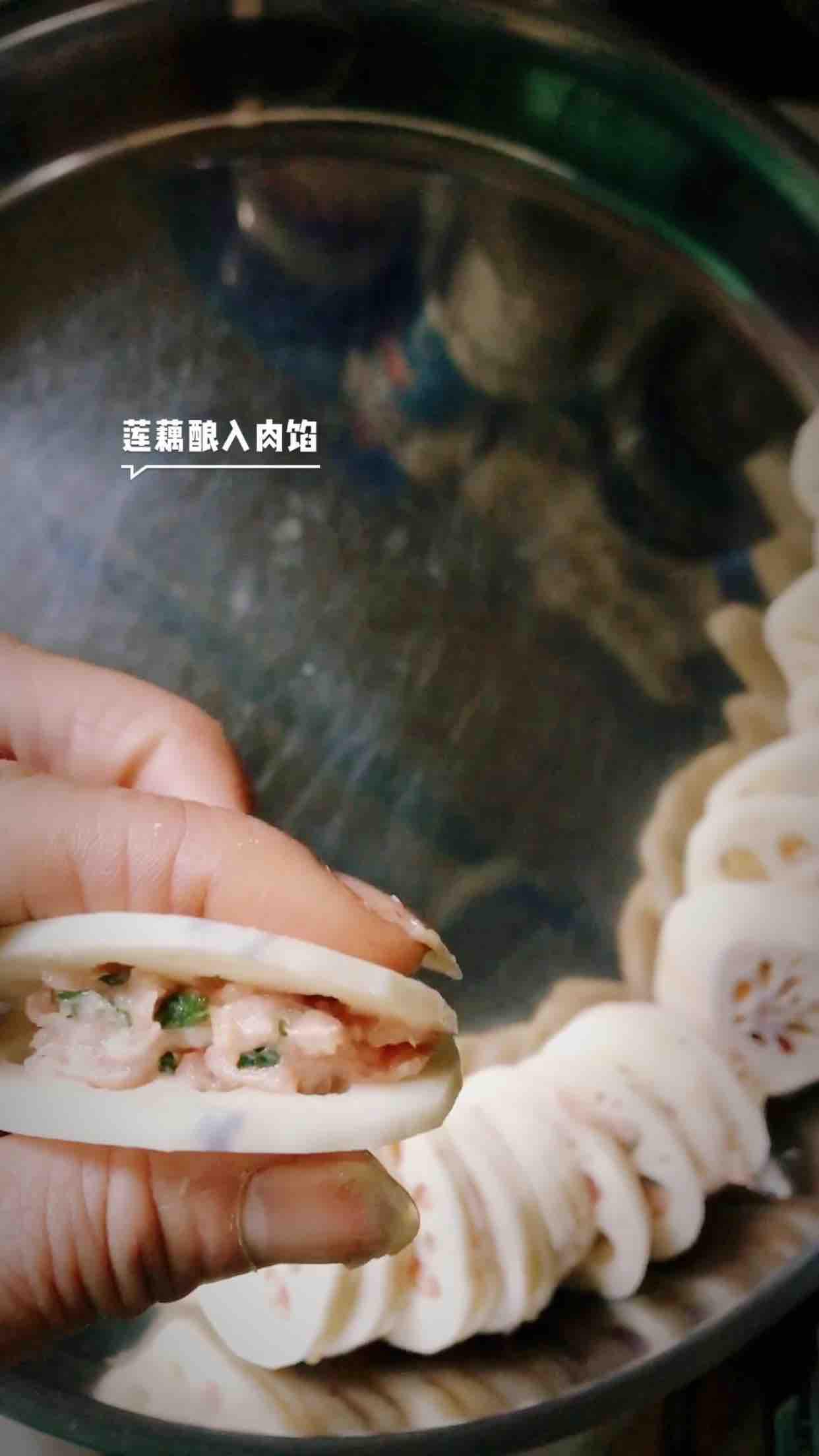 酥炸鮮肉藕盒的做法-家常味炸菜譜