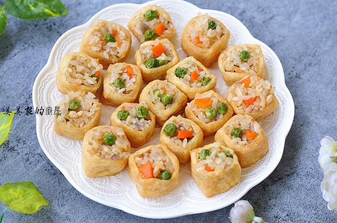 七彩糯米飯蒸塞油豆腐的做法-家常味蒸菜譜