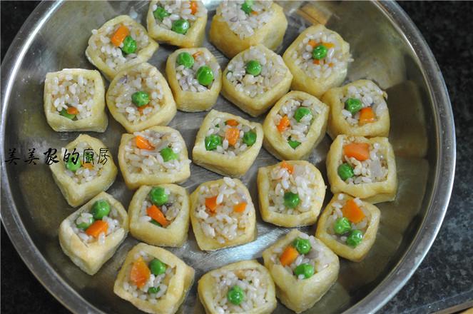 七彩糯米飯蒸塞油豆腐的做法-家常味蒸菜譜