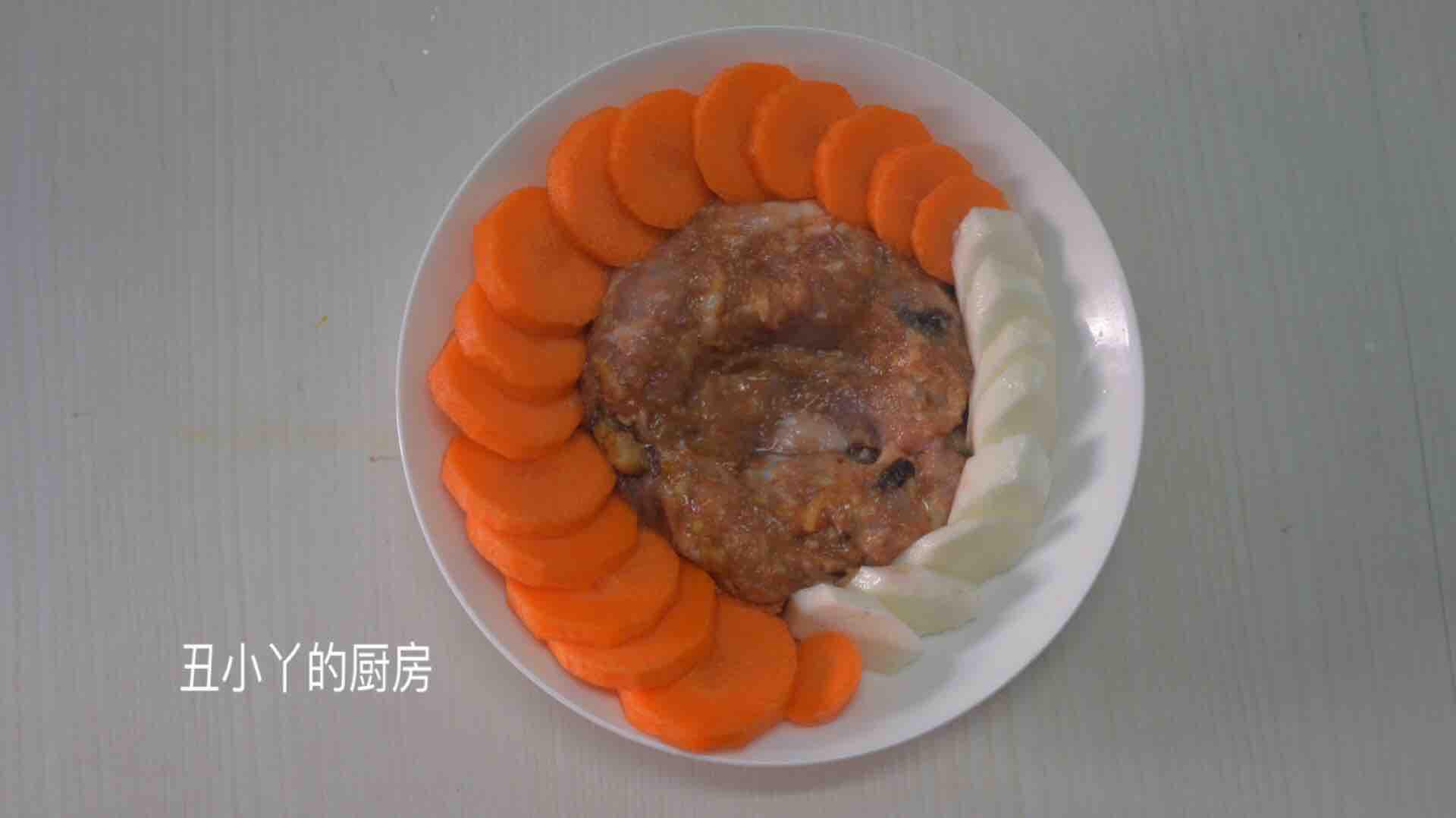 紅蘿卜+山藥+馬蹄蒸肉餅+蒸蛋的做法-家常味蒸菜譜