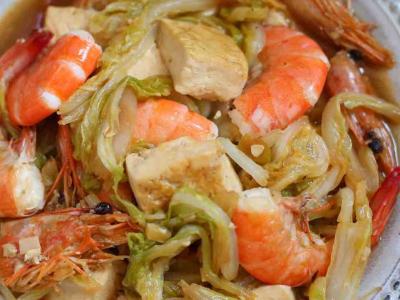 白菜鮮蝦豆腐煲的作法-家常味燉菜譜