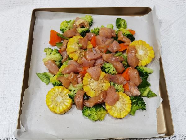 西藍花玉米烤雞胸肉的做法-咸鮮味烤菜譜