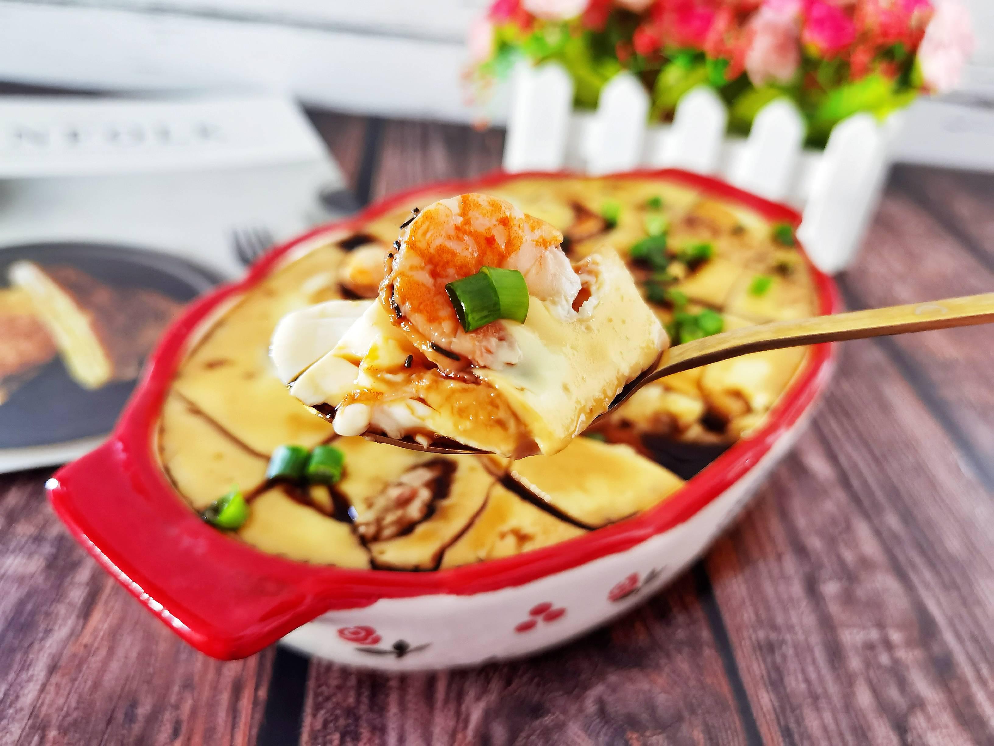 不用蓋保鮮膜的蝦仁豆腐雞蛋糕，Q彈嫩滑超鮮美的做法-咸鮮味蒸菜譜